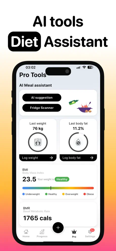 Calzeno AI diet assistant — BMI calculator, BMR, weight and body fat tracking